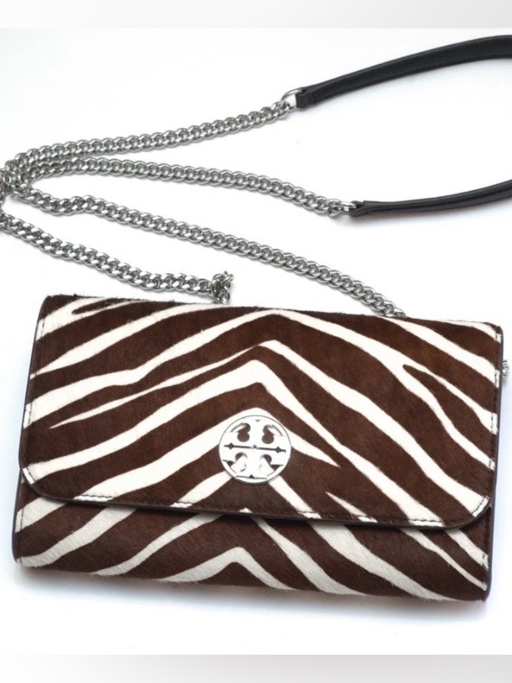 Tory Burch Brown & White Zebra Haircalf Chain Crossbody